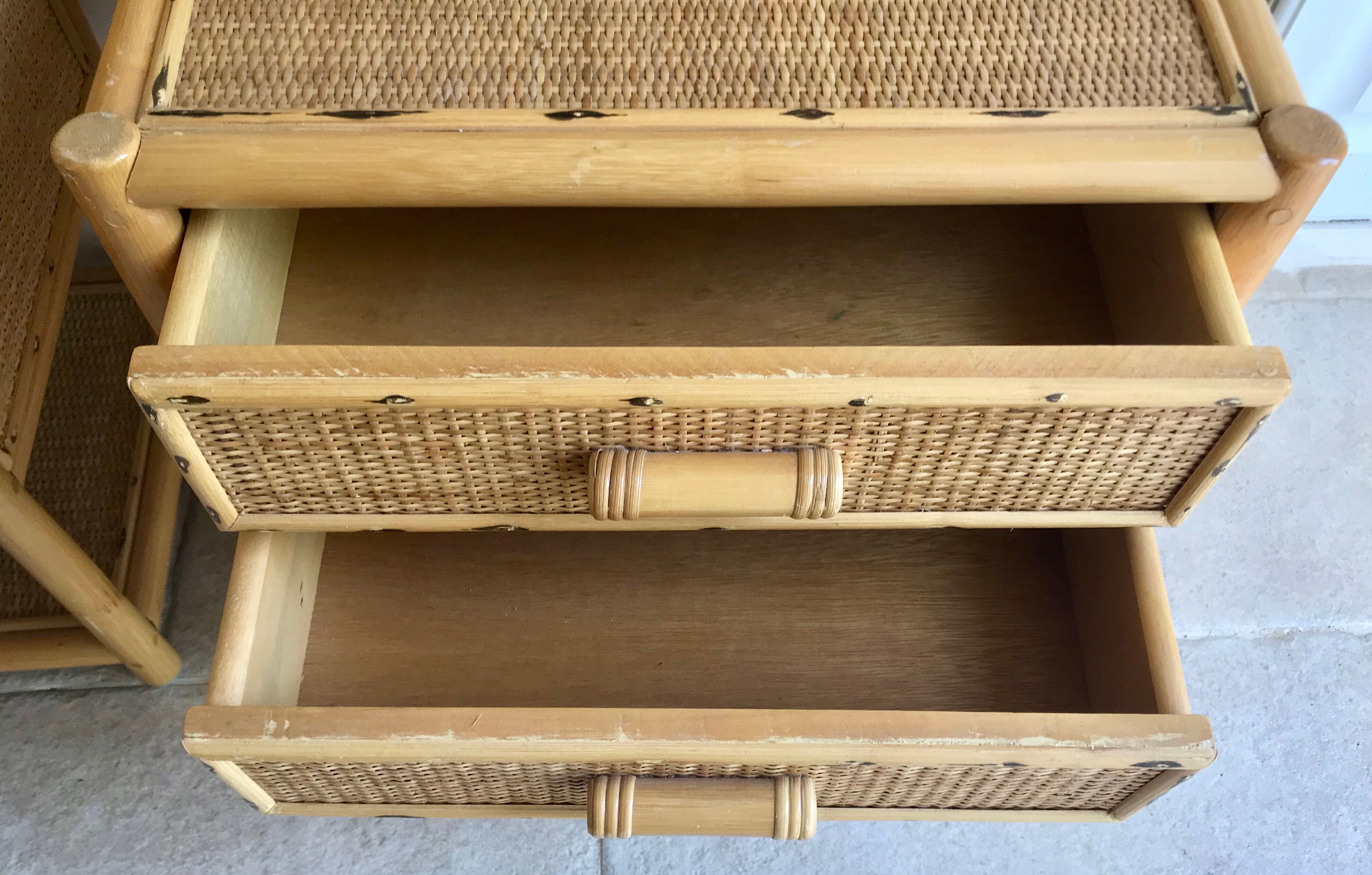 Pair of nightstands vintage rattan