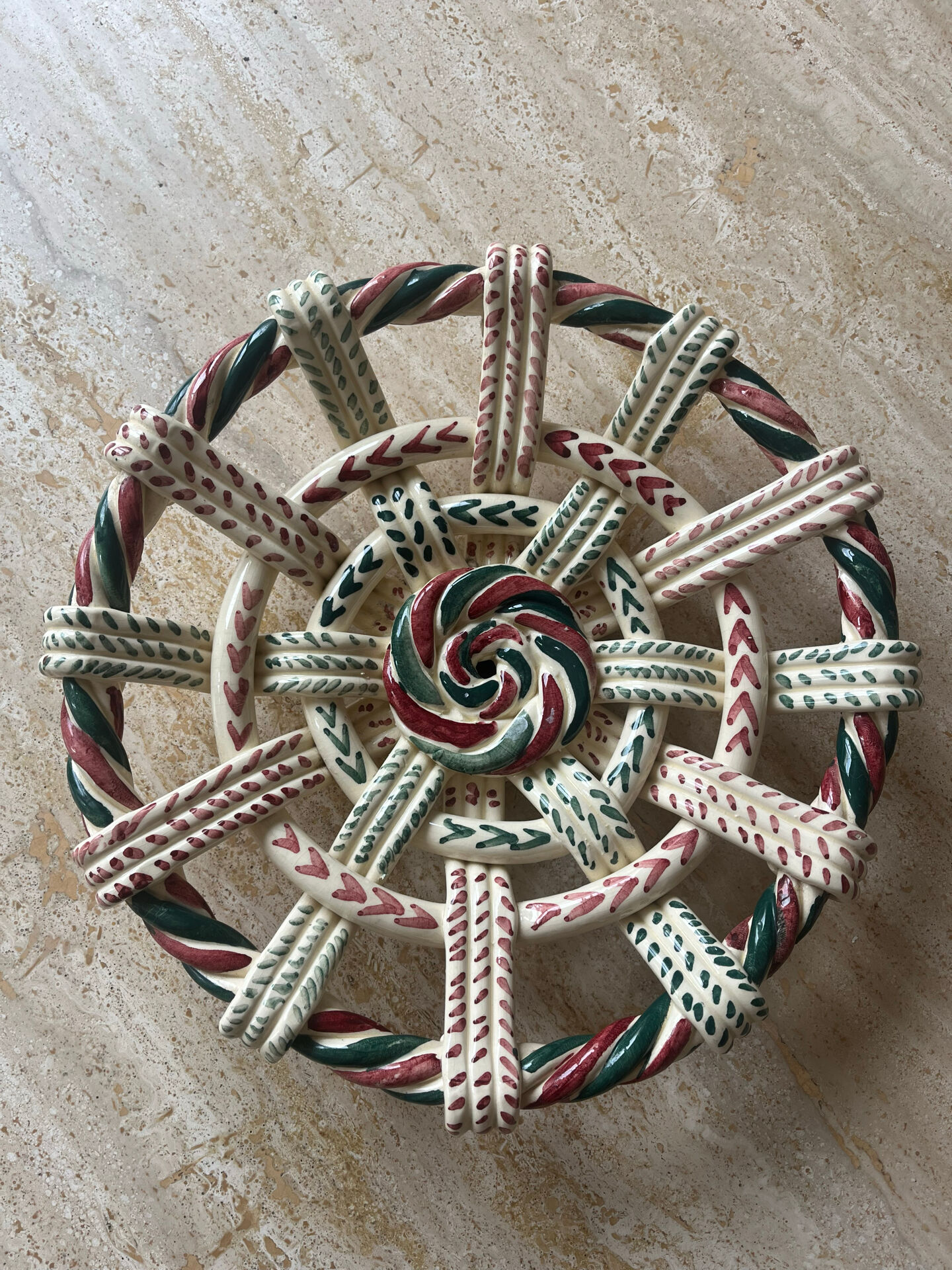Hand-painted woven ceramic plate