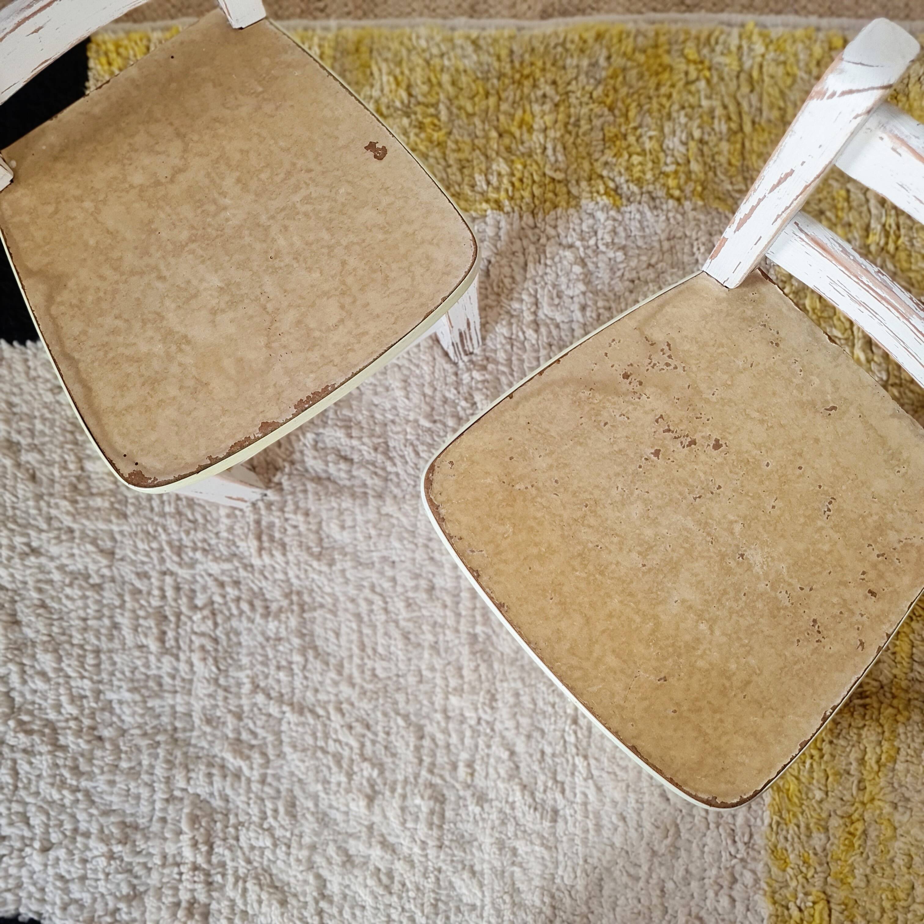 Vintage children's chair pair – White patinated wood