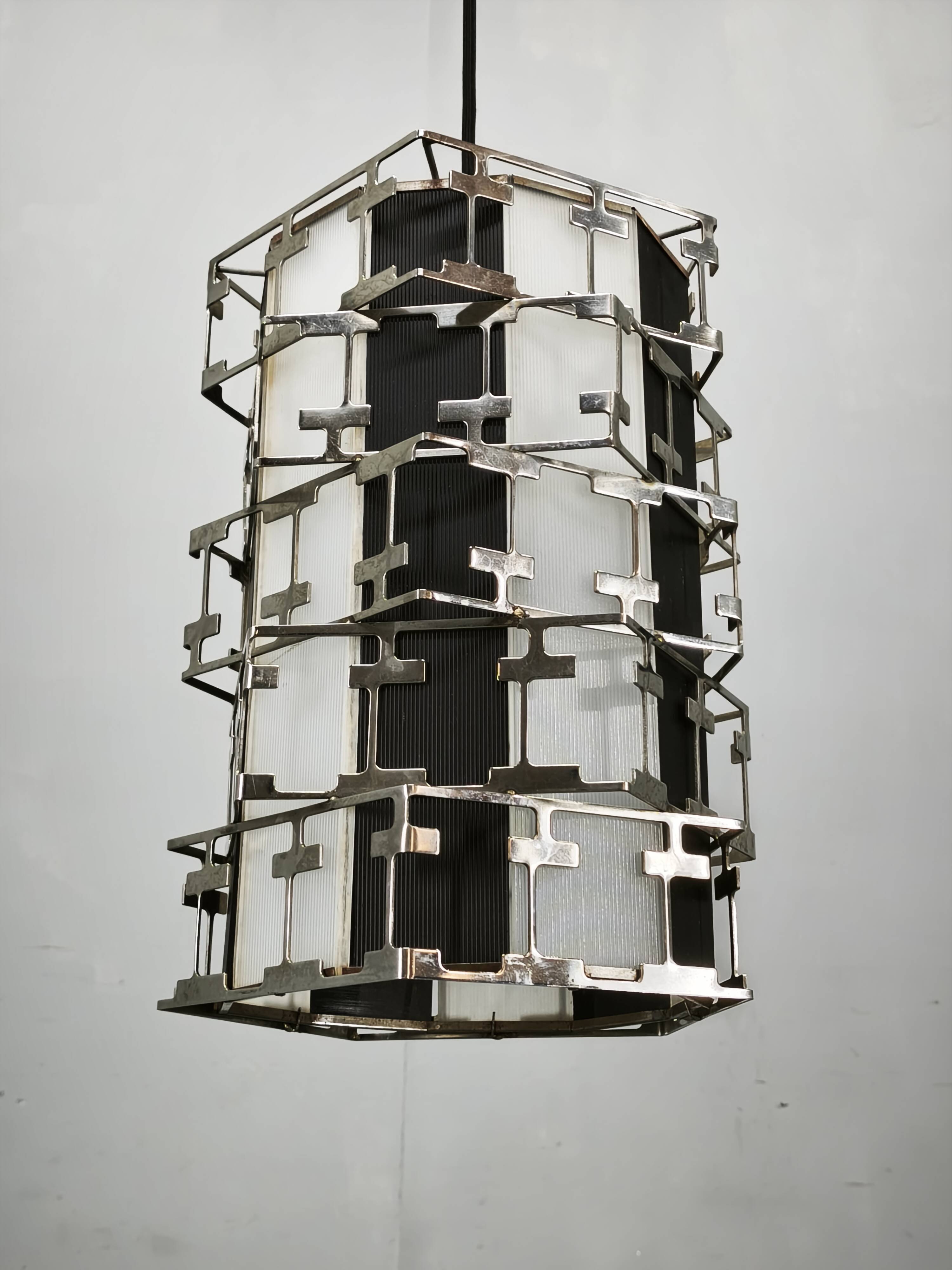 Mid-Century Czech Chrome Geometric Pendant Light, 1960s