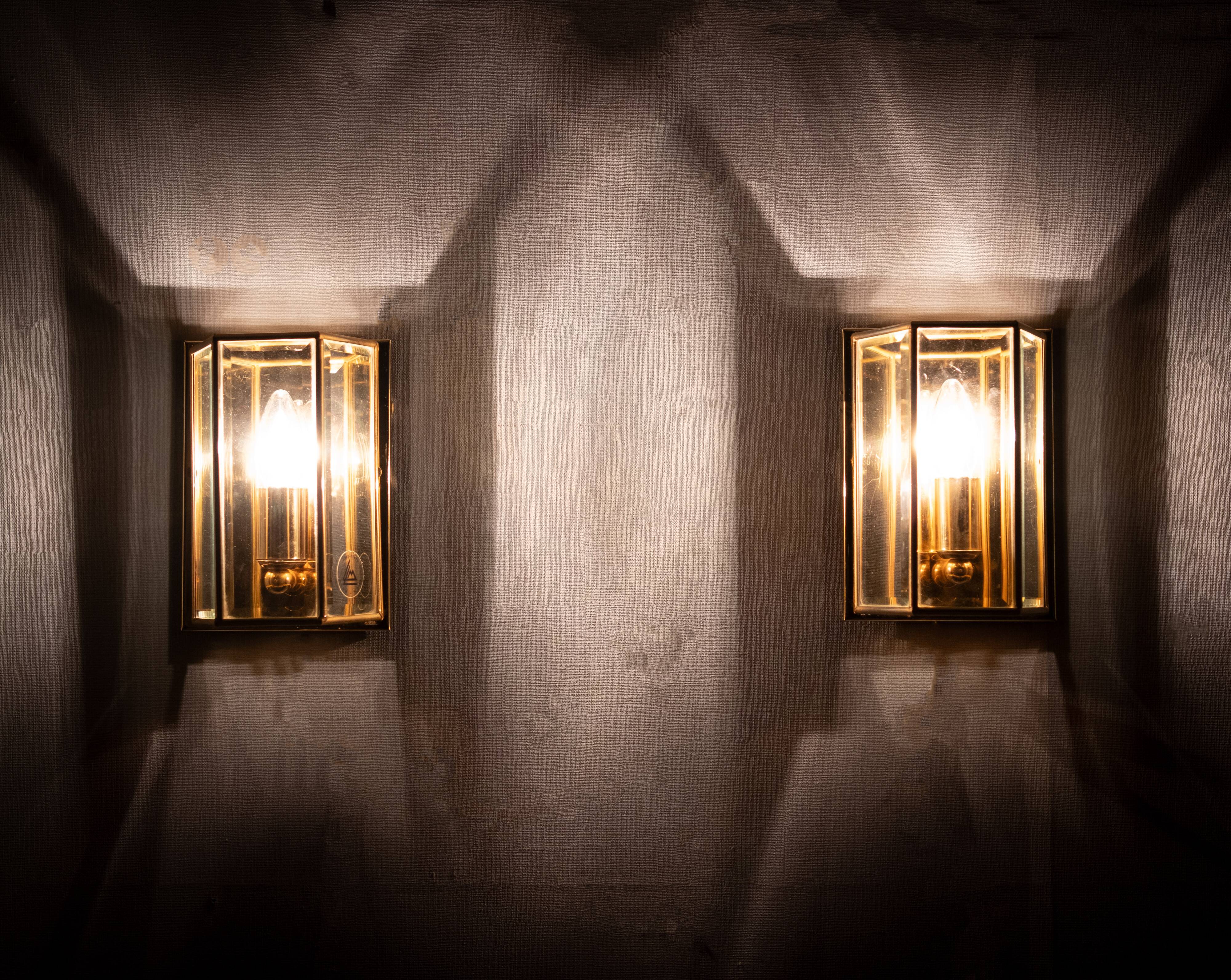 Pair Hollywood Regency Brass Wall lamps 1970s Germany