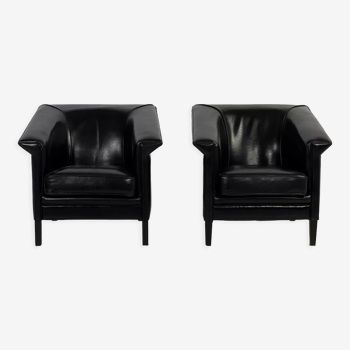 Ensemble de 2 fauteuils en cuir noir