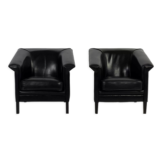 Ensemble de 2 fauteuils en cuir noir