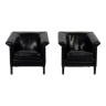 Set of 2 black leather armchairs