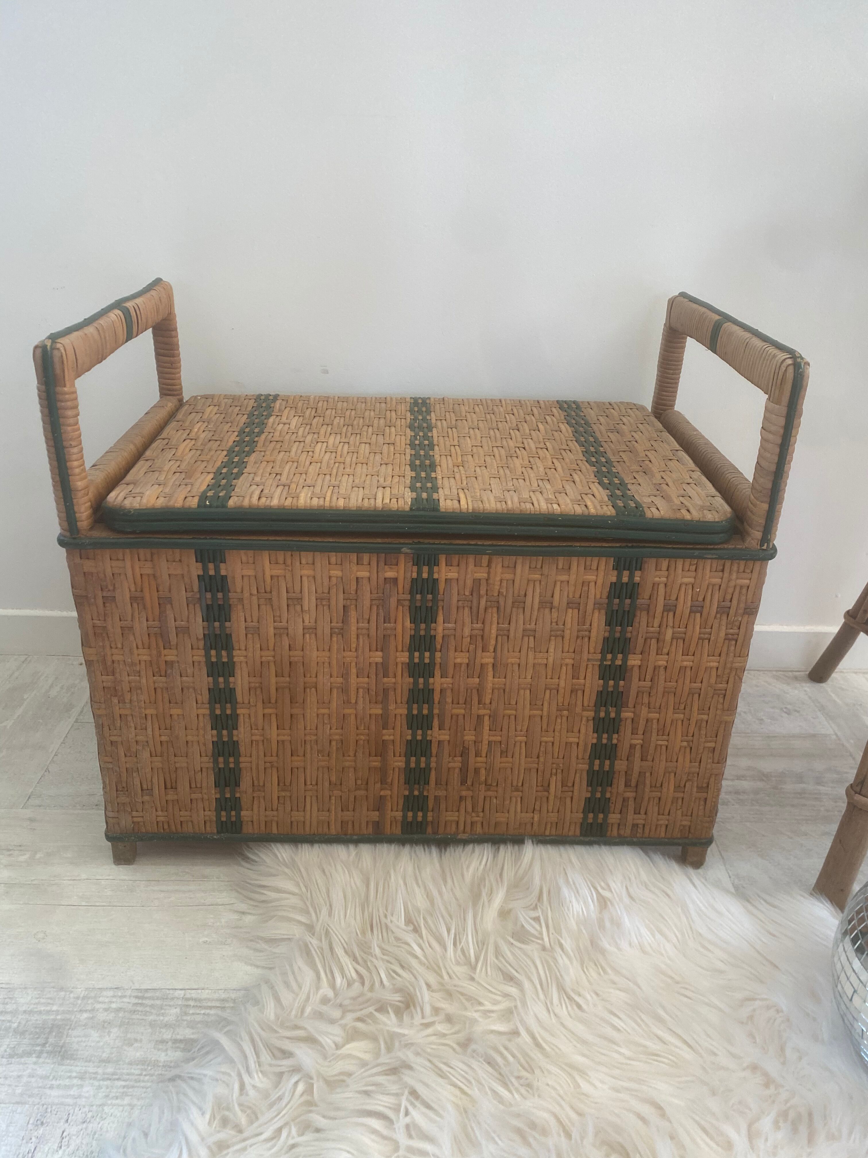 Vintage rattan bench chest