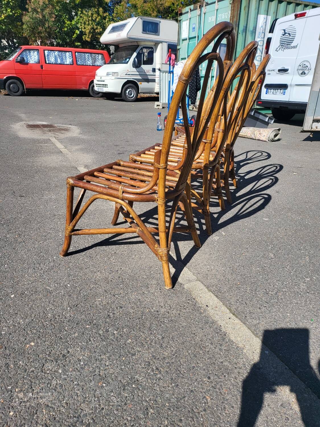 Vintage rattan and glass set - round table + 4 chairs
