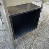 Vintage desk in smoked glass and brushed steel. 1970. Suspended box