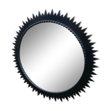 Vintage black metal sun mirror 1960