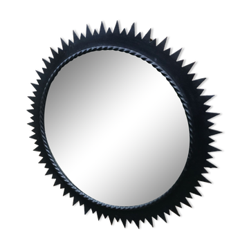 Vintage black metal sun mirror 1960