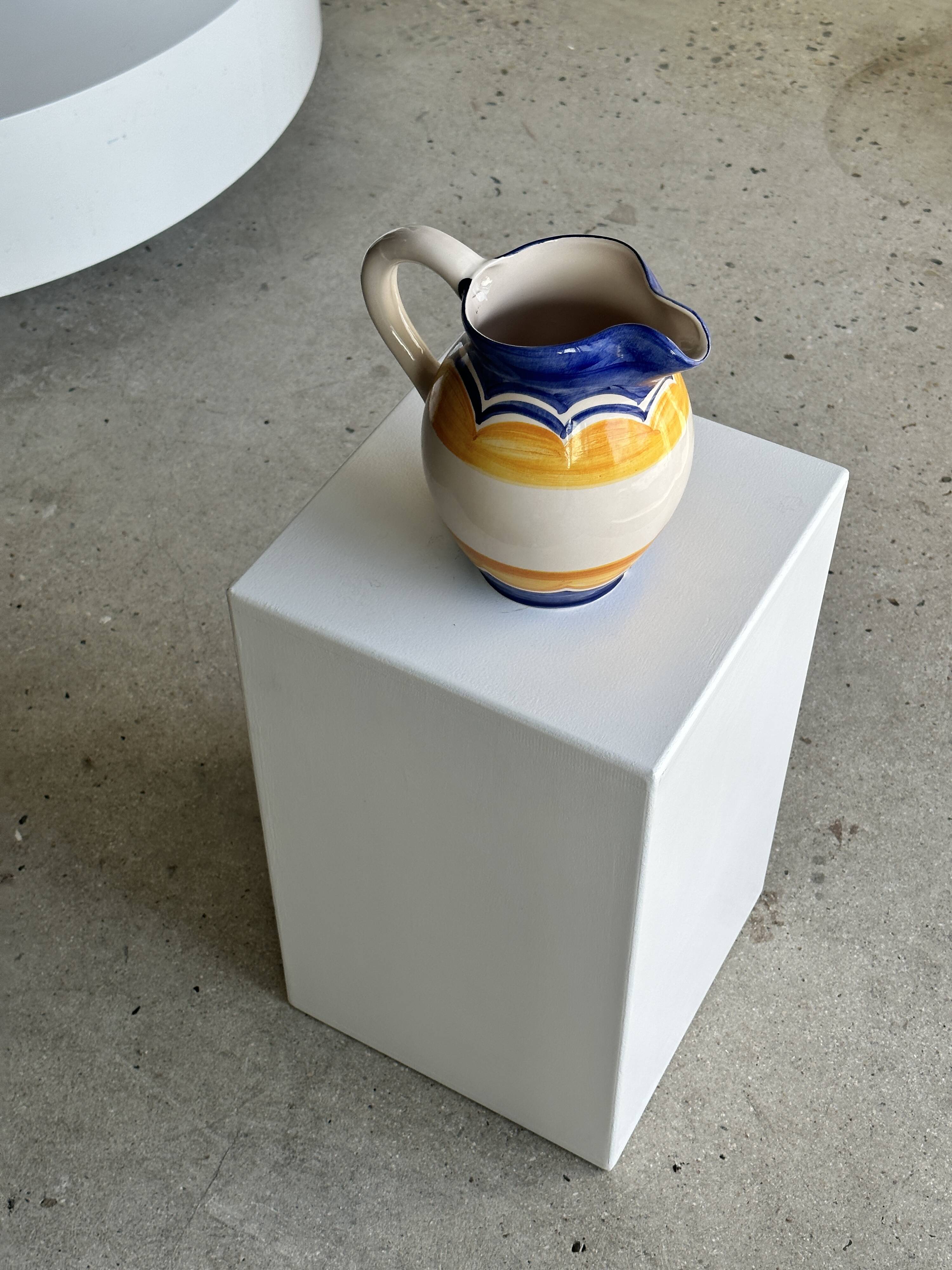 Large blue and yellow hand painted carafe H:20cm