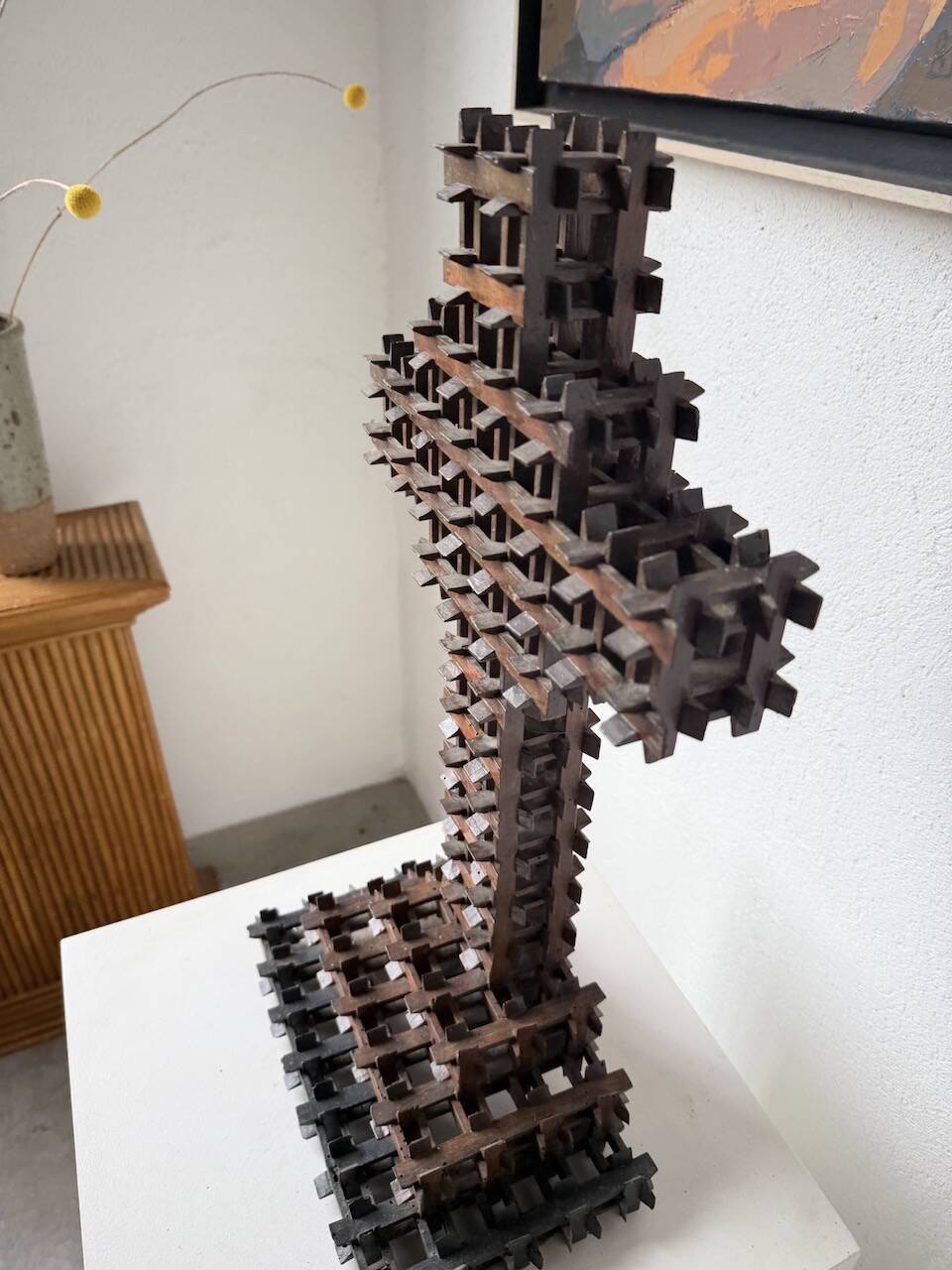 Crucifix sculpture Tramp Art 1900