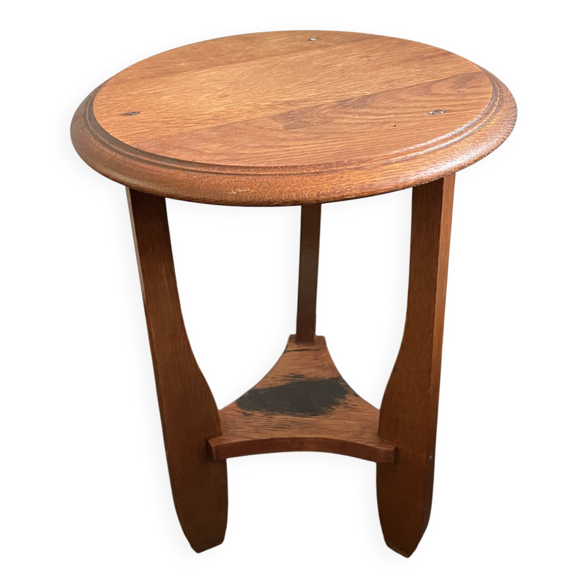 Art Deco, small, round oak side table. Amsterdamse school