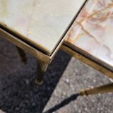 3 tables gigognes en laiton et marbre onyx, style vintage français - Tables de salon