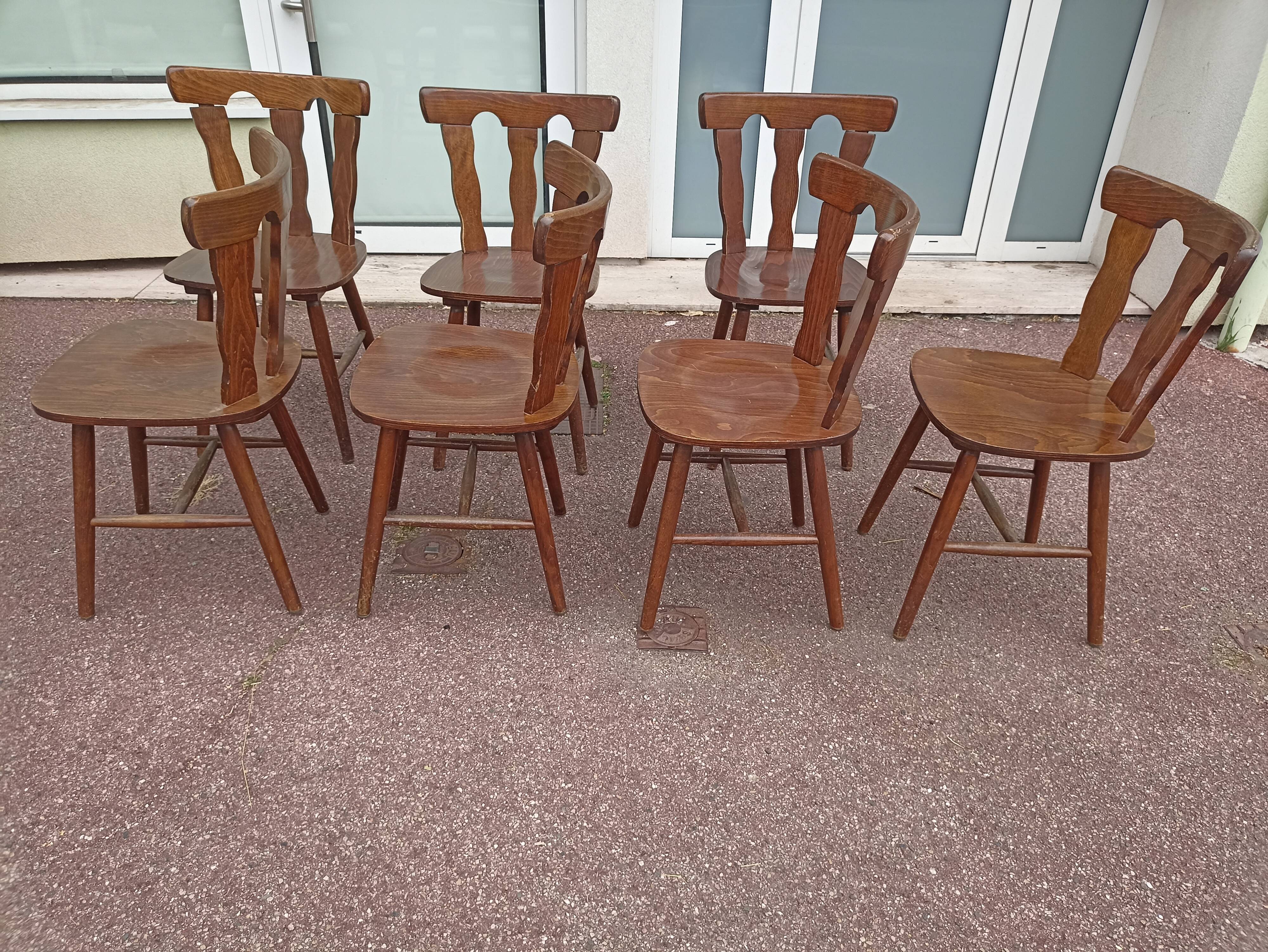 Lot 7 chaises de bistrot bois, année 70/80/90