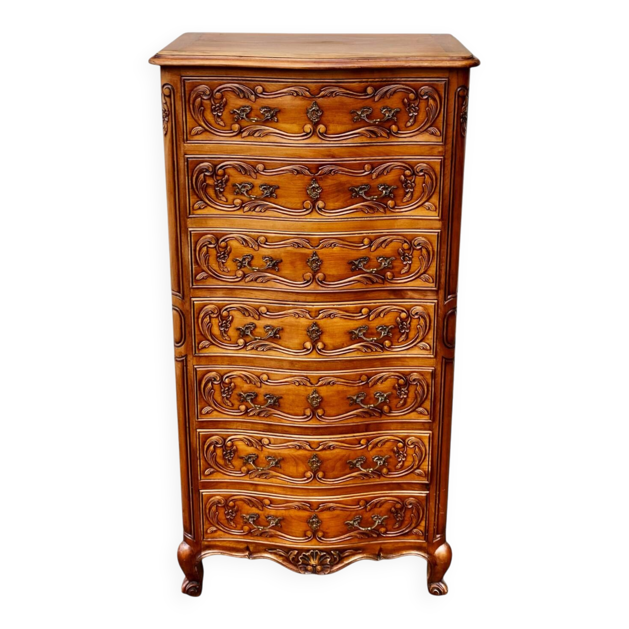 Semainier chiffonnier avec gravure style Louis XV à 7 tiroirs