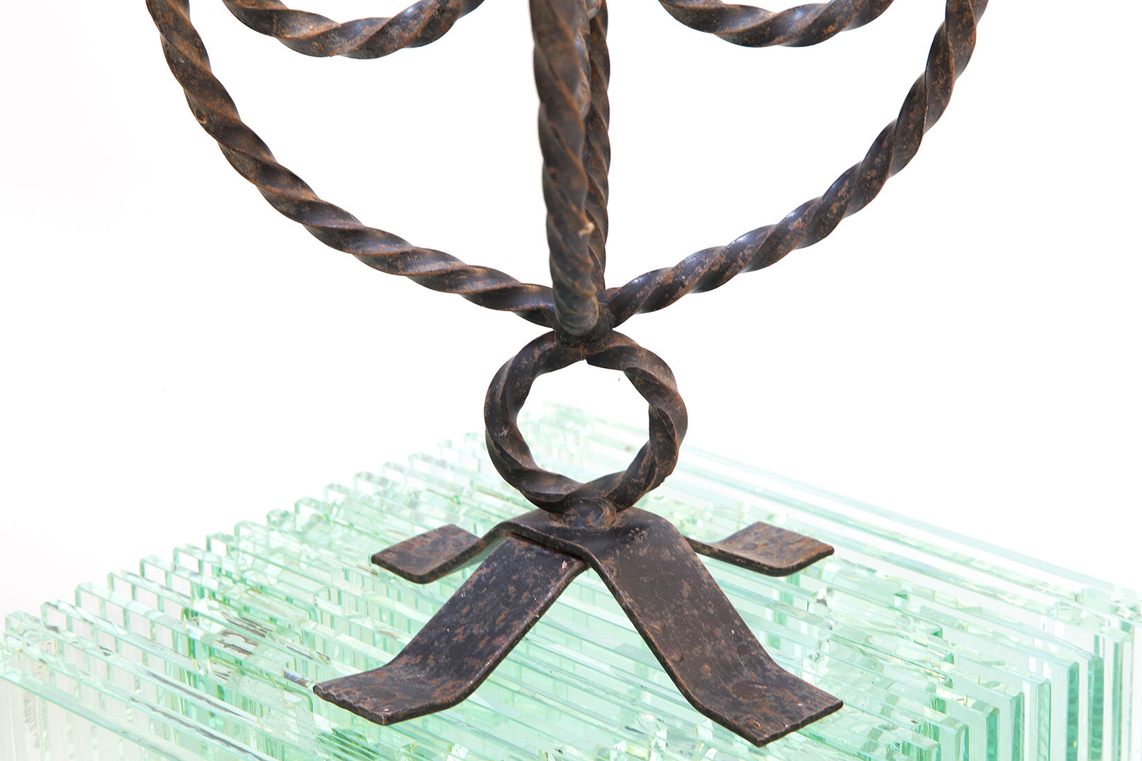 Vintage church brutalist hand forged iron candle holder