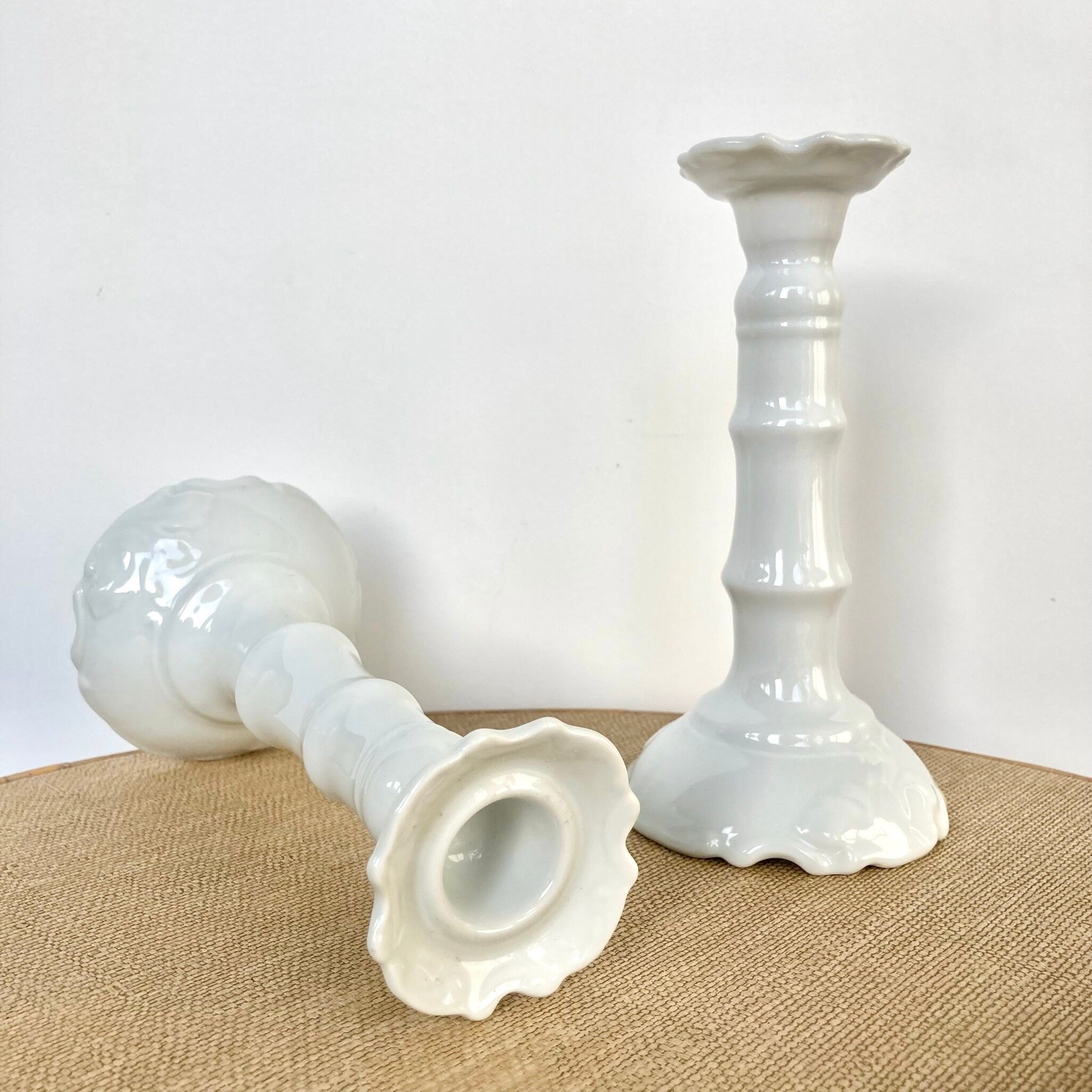 Pair of porcelain candle holders