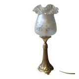 Lampe de table rétro chic bronze, globe à volant, vintage upcyclé