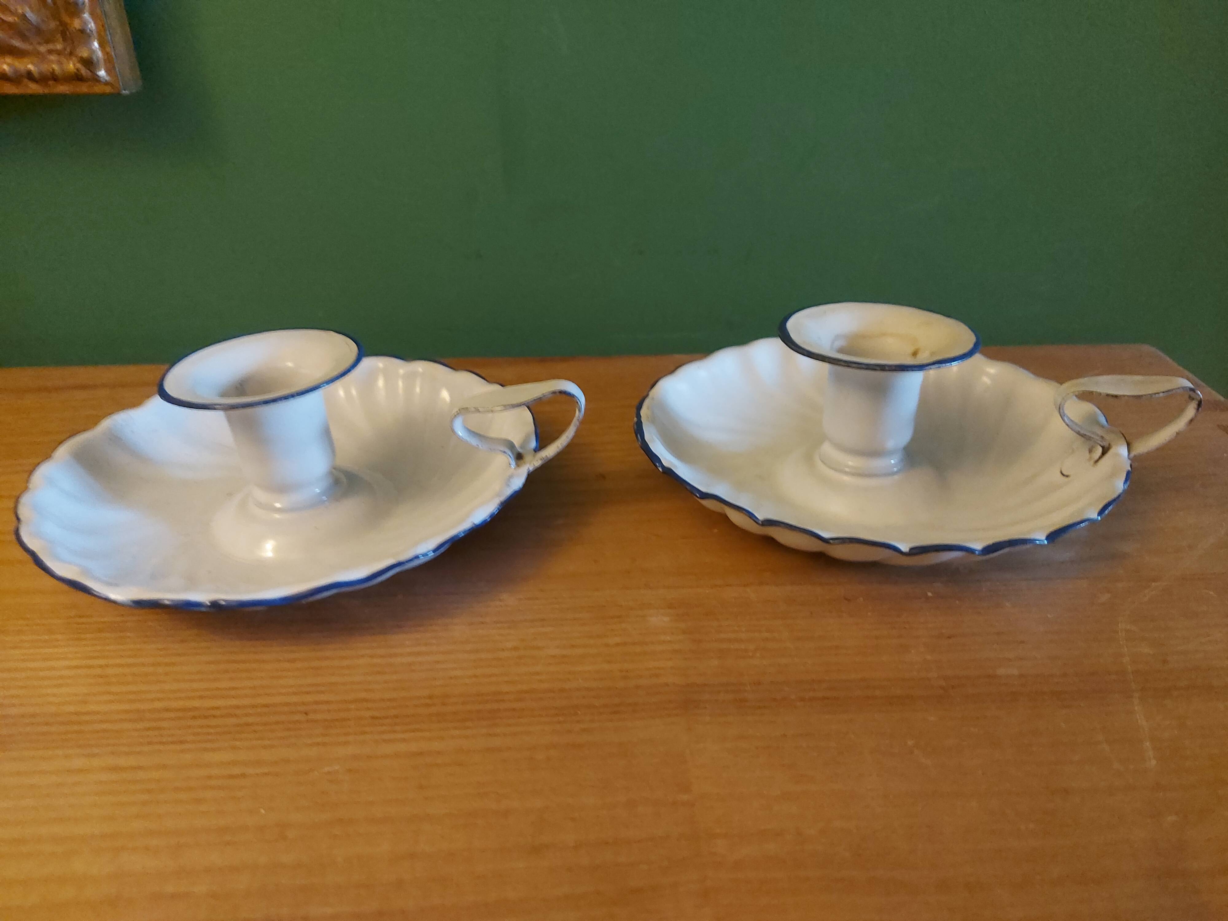 Pair of enamelled candle holders