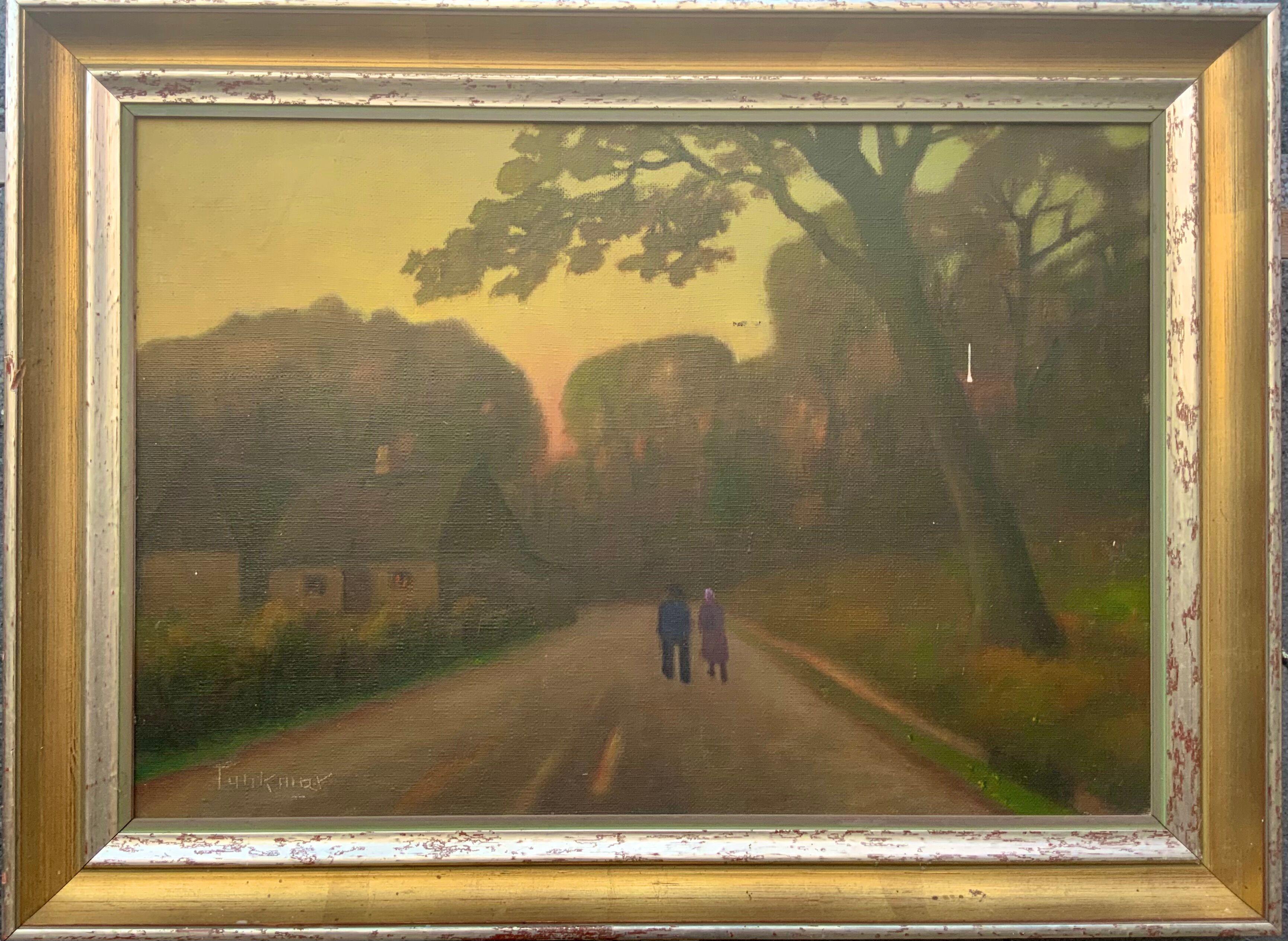 Vintage danish oil on canvas “sunset”, signed by a.takmar 1880-1960