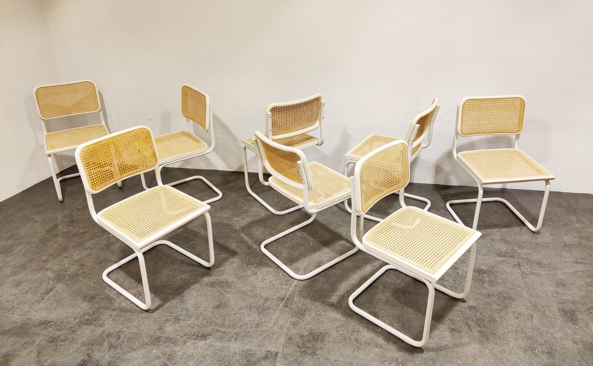Set of 8 vintage Marcel Breuer Cesca chairs, made in italy, 1970s