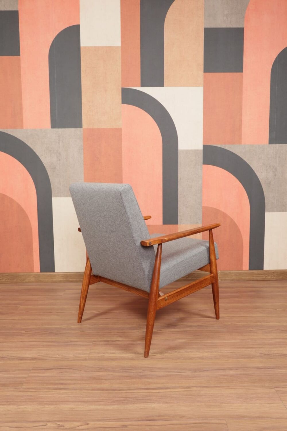 Lounge Chair Vintage Graphite Wool Fabric Mid Century Design, 1960