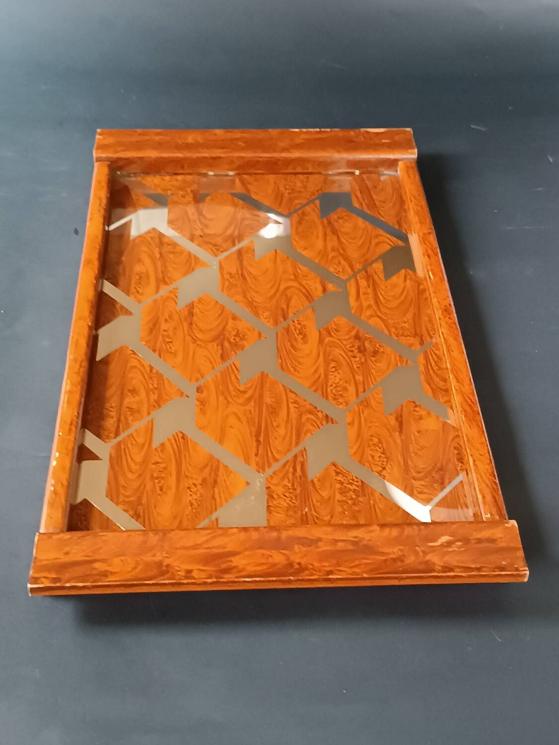 Two wooden and glass trays