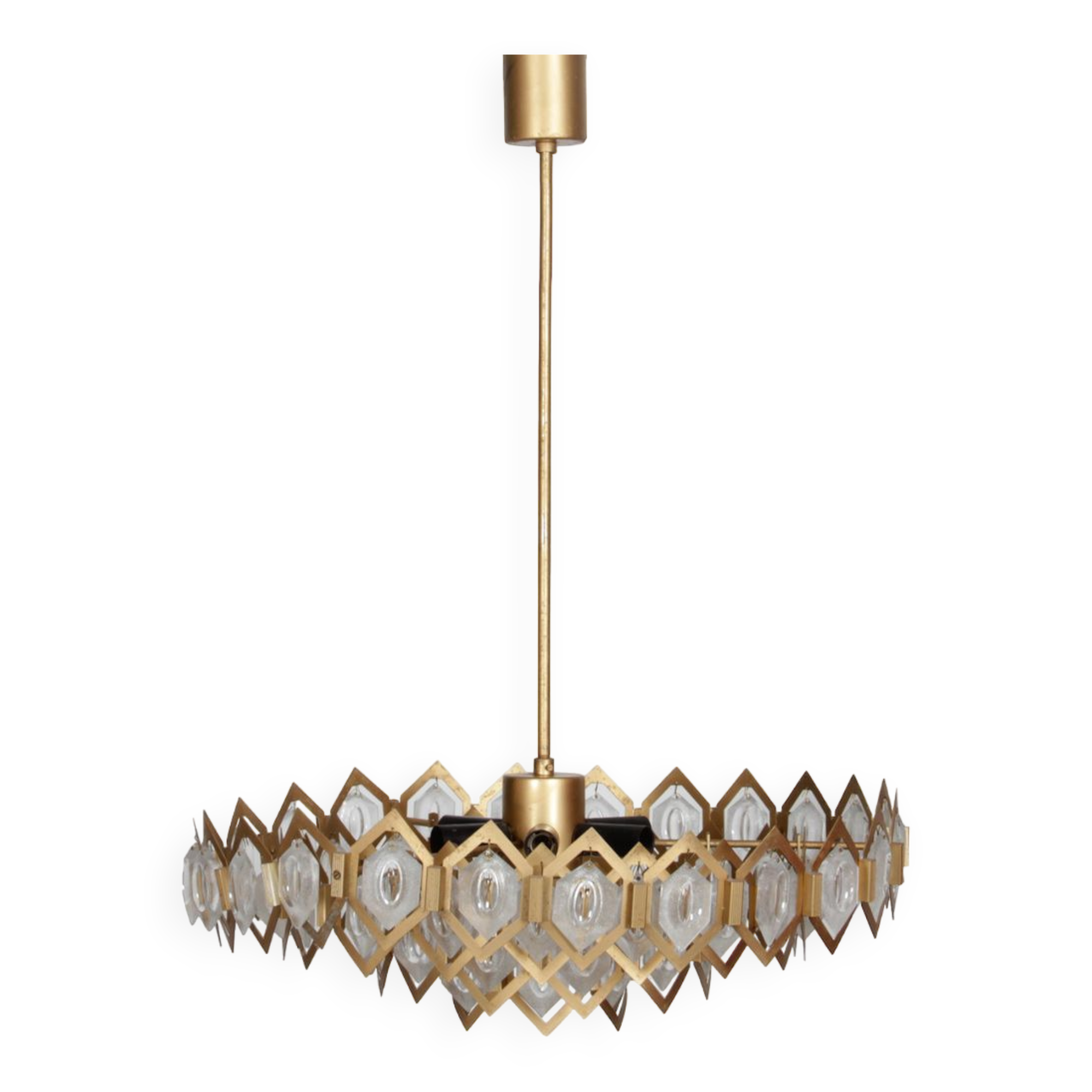 Metal and glass pendant lamp by Kamenicky Senov, 1970