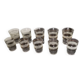 Ensemble de 5 verres à eau et 5 verres apéritif décors granité et liserés doré des années 1950