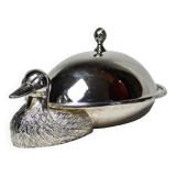 Vintage silver metal duck foie gras bell