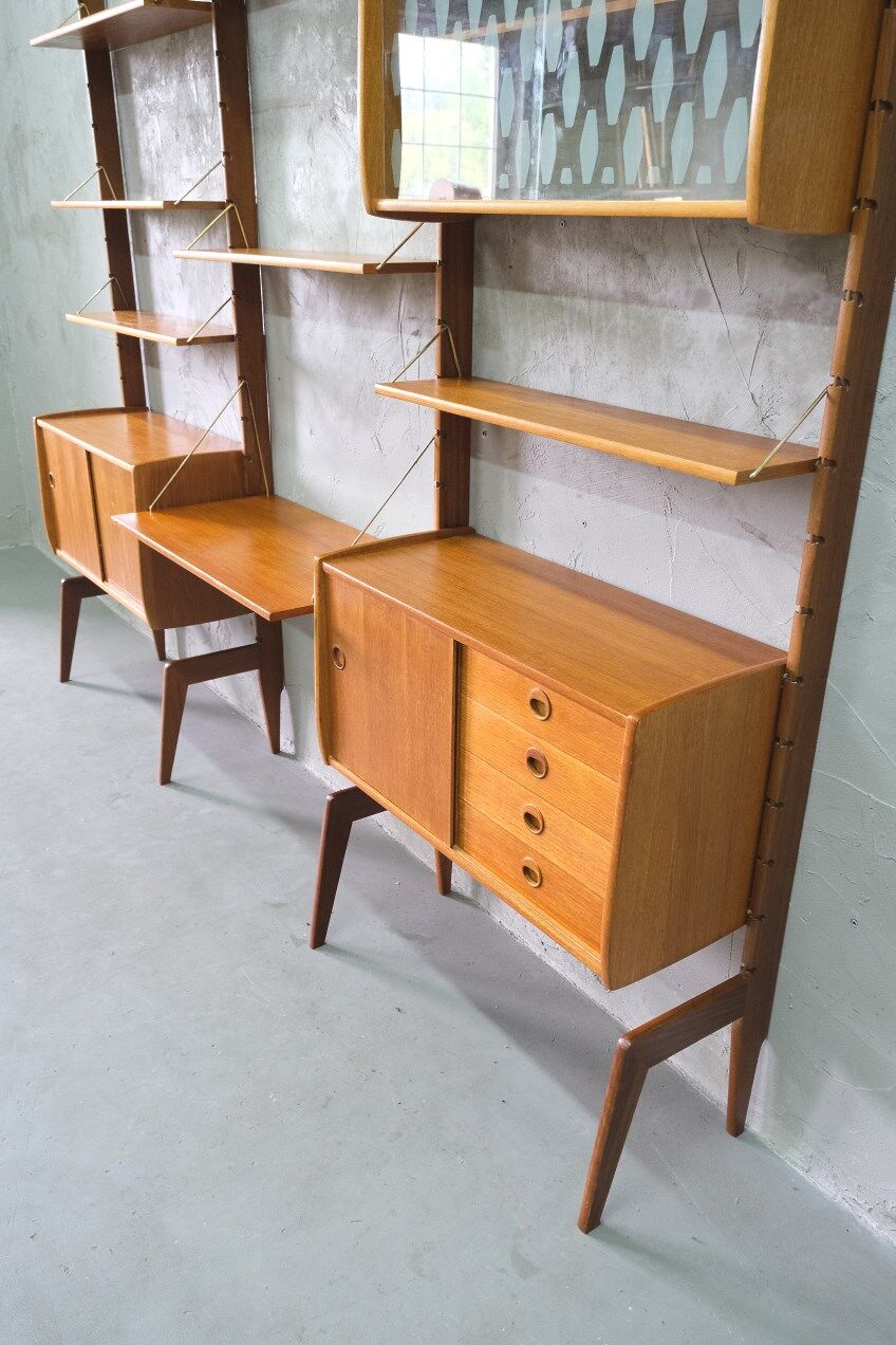 Mid-Century Modular Teak Free-Standing Wall Unit with Desk by John Texmon for Blindheim Mobelfabrik,