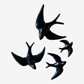 Set of 4 black ceramic swallows