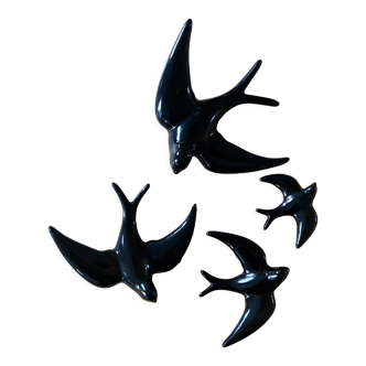 Set of 4 black ceramic swallows