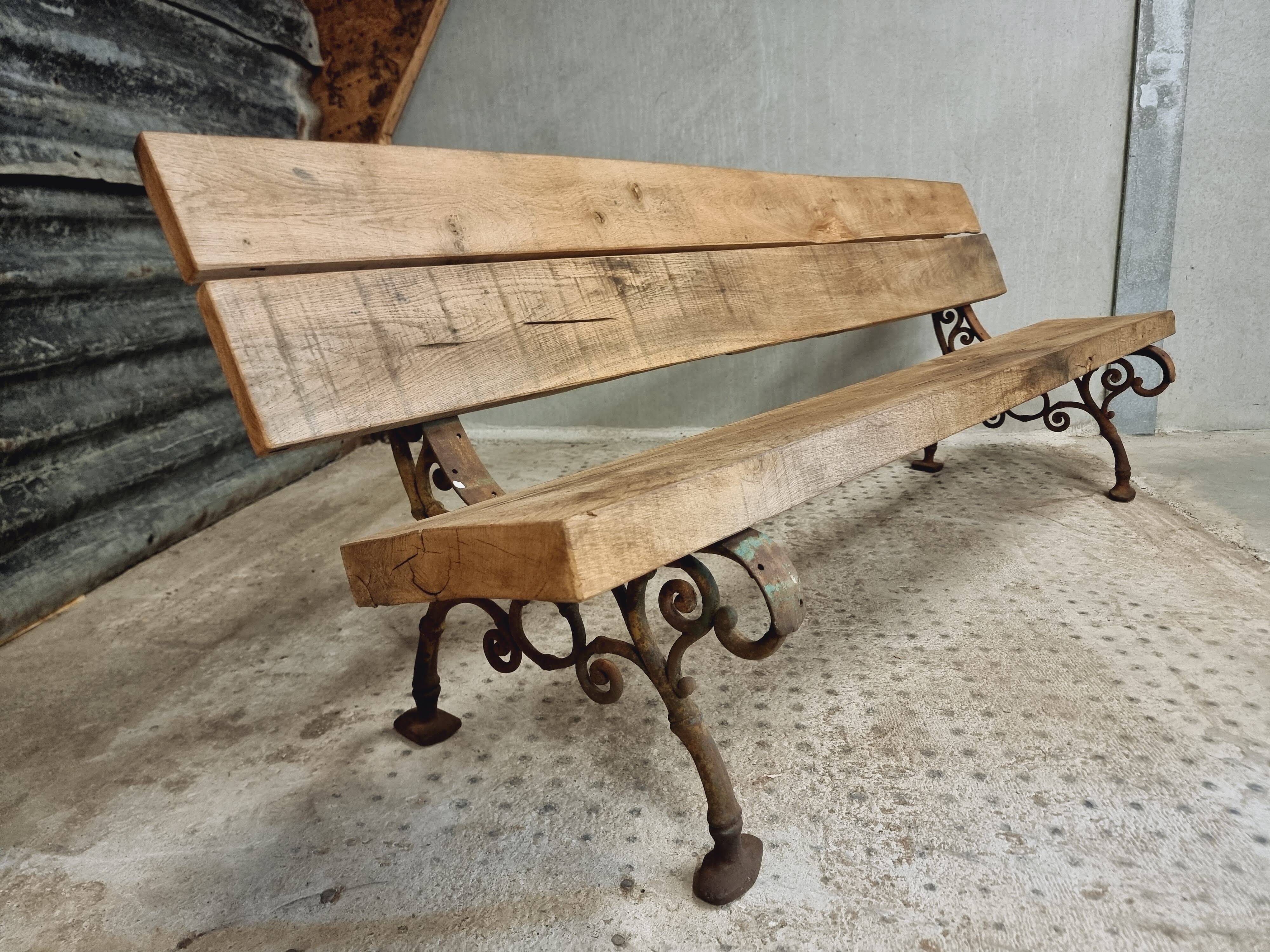 Antique garden bench French park bench oak with cast iron 218 cm