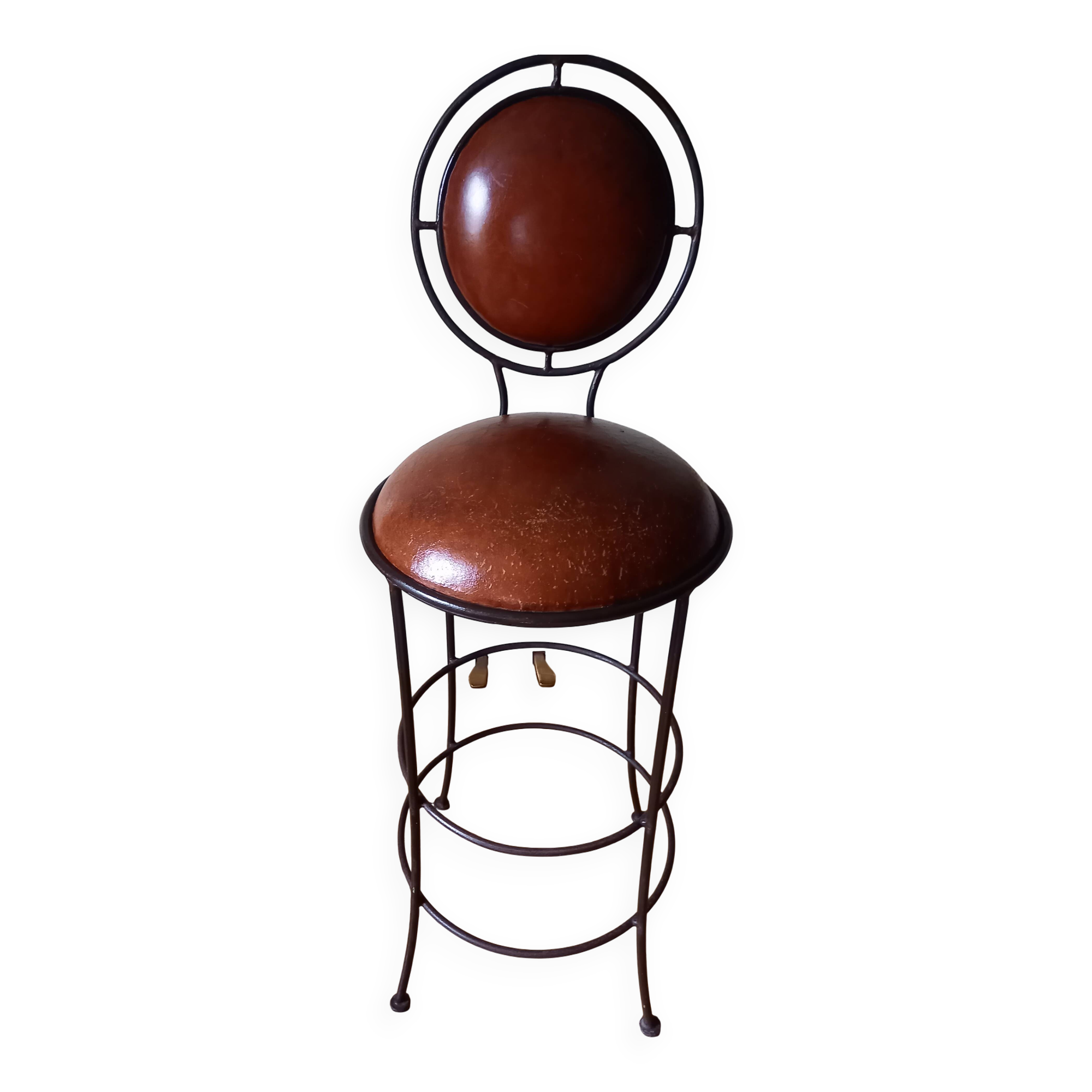 Wrought iron and leather bar stool
