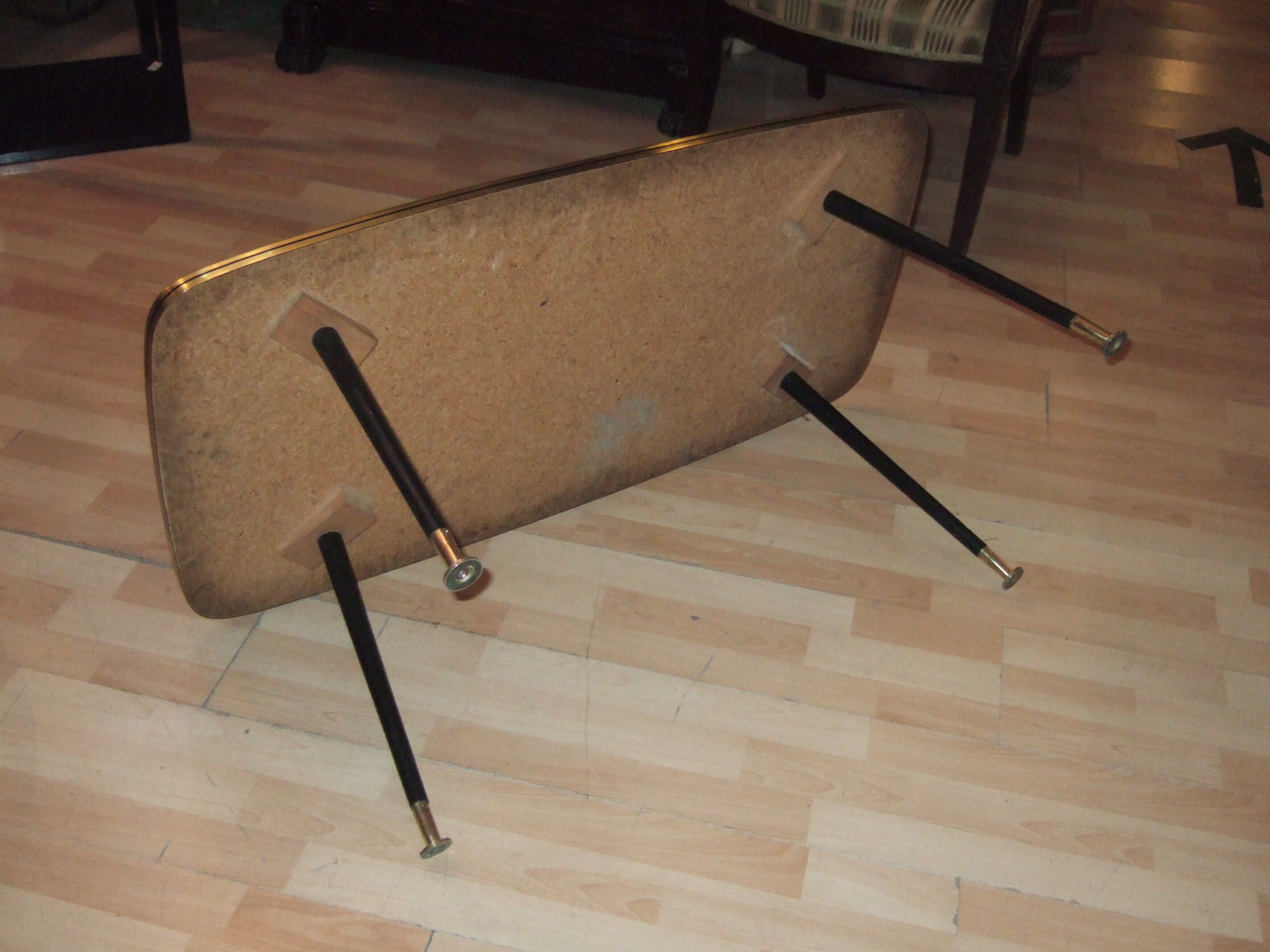 1960 compass foot coffee table, abstract decoration tray under glass.