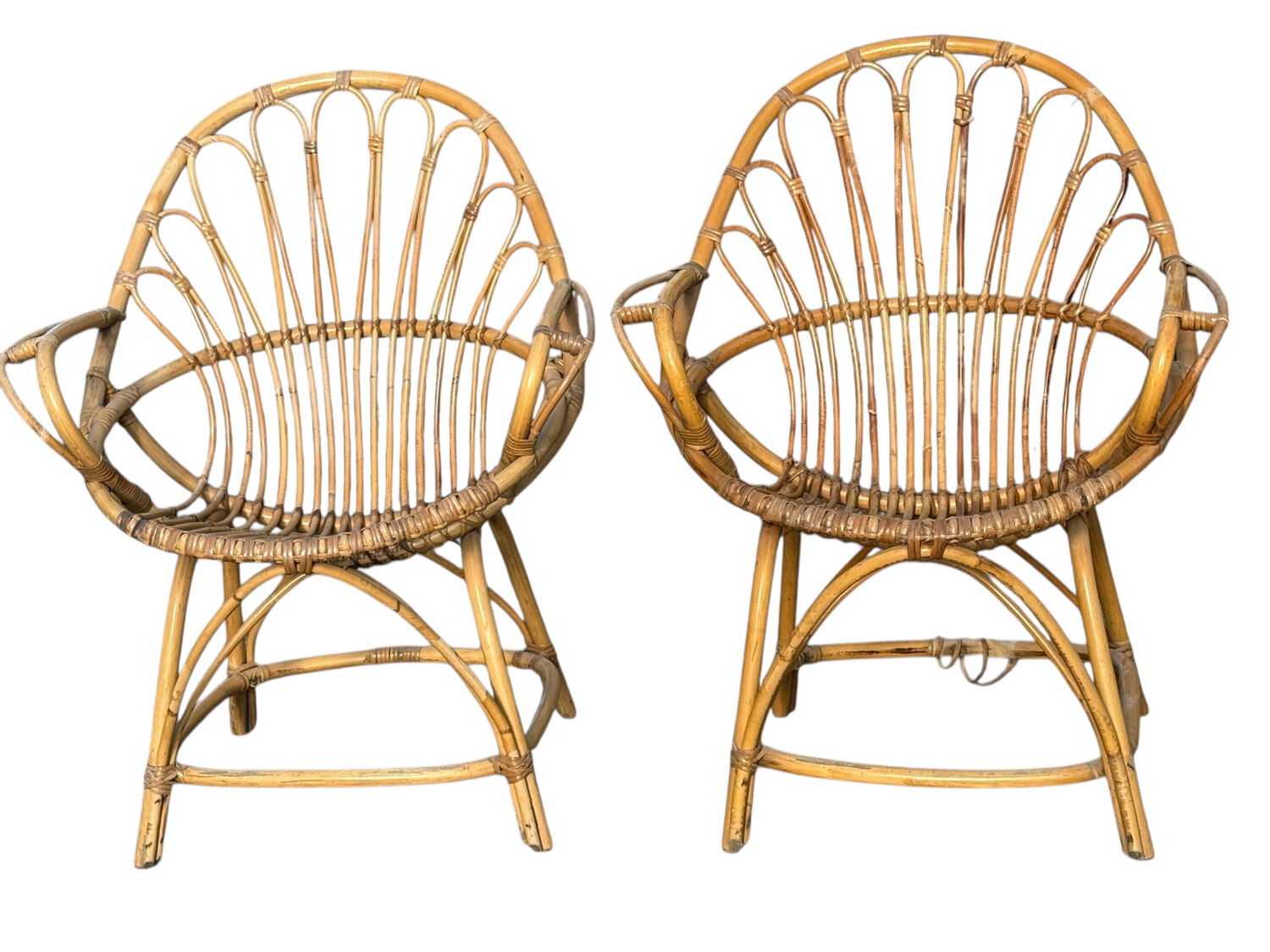 Set of 2 rattan armchairs from the 1960s, France.