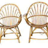 Set of 2 rattan armchairs from the 1960s, France.