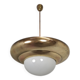 1920 Czechoslovak Art Deco Brass and Opaline Glass Pendant Lamp, Napako 134