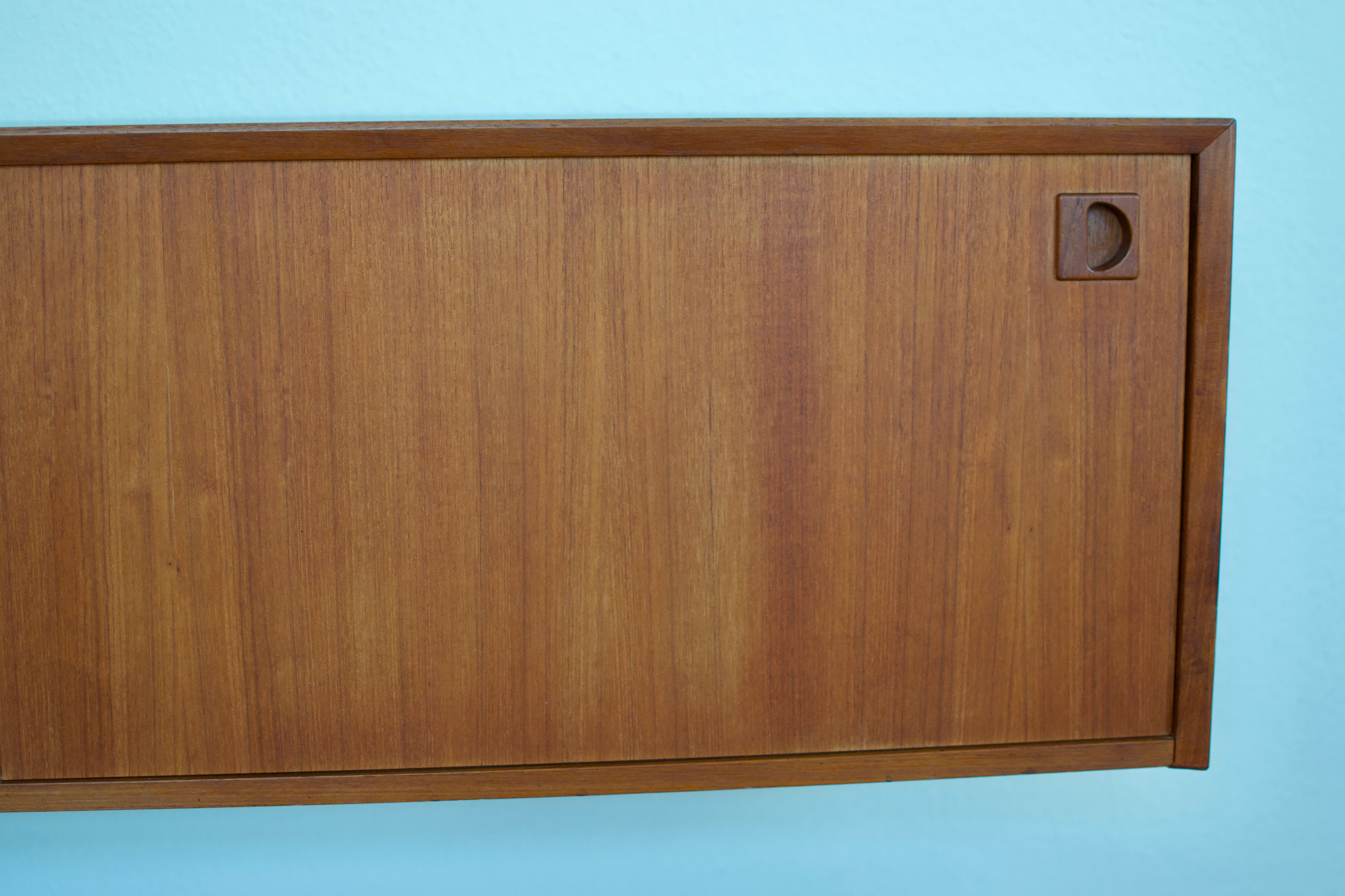 Danish MidCentury Teak Wall Mounted Sideboard, 1960s.