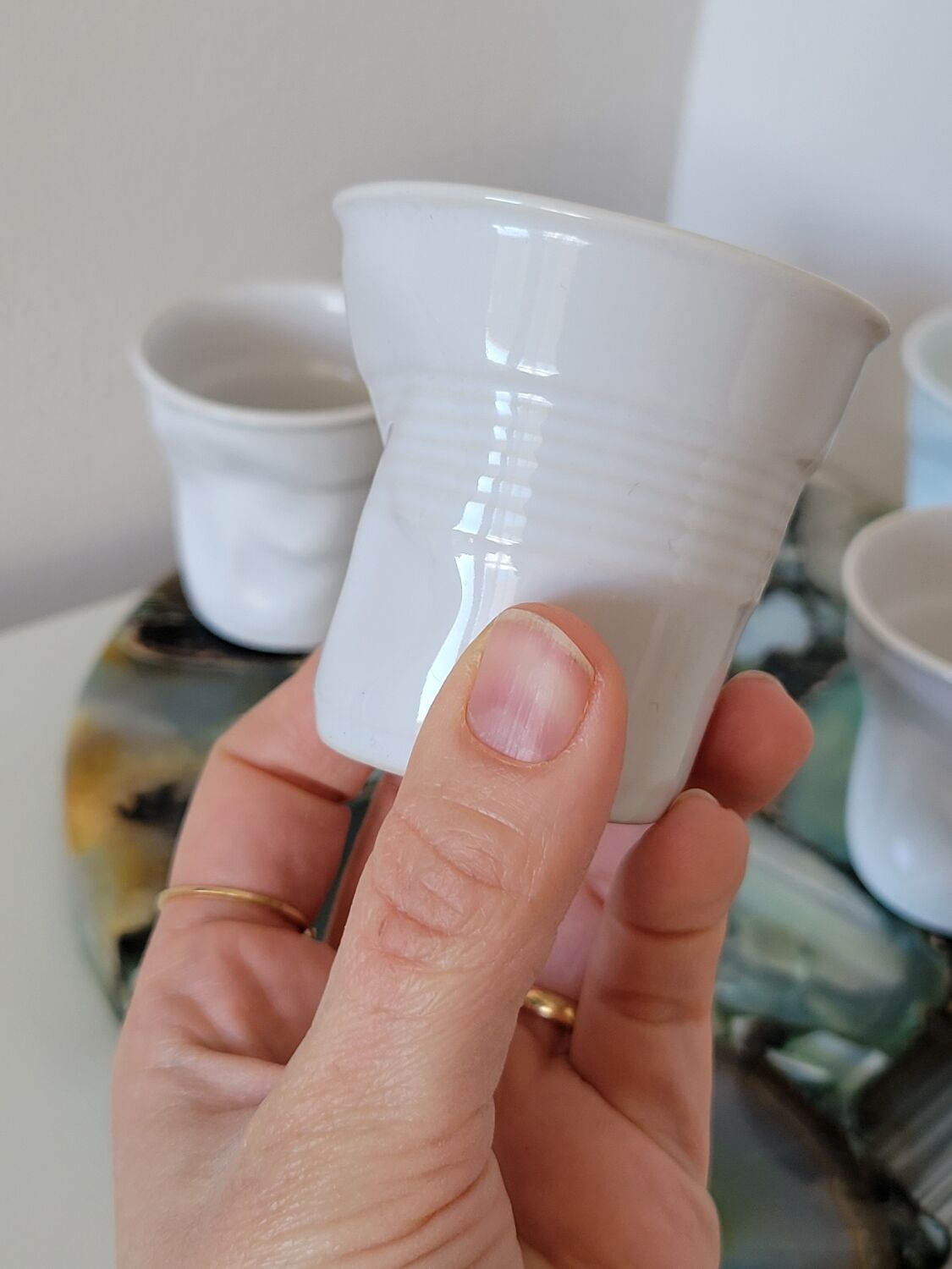 6 design espresso cups crumpled white porcelain Revol