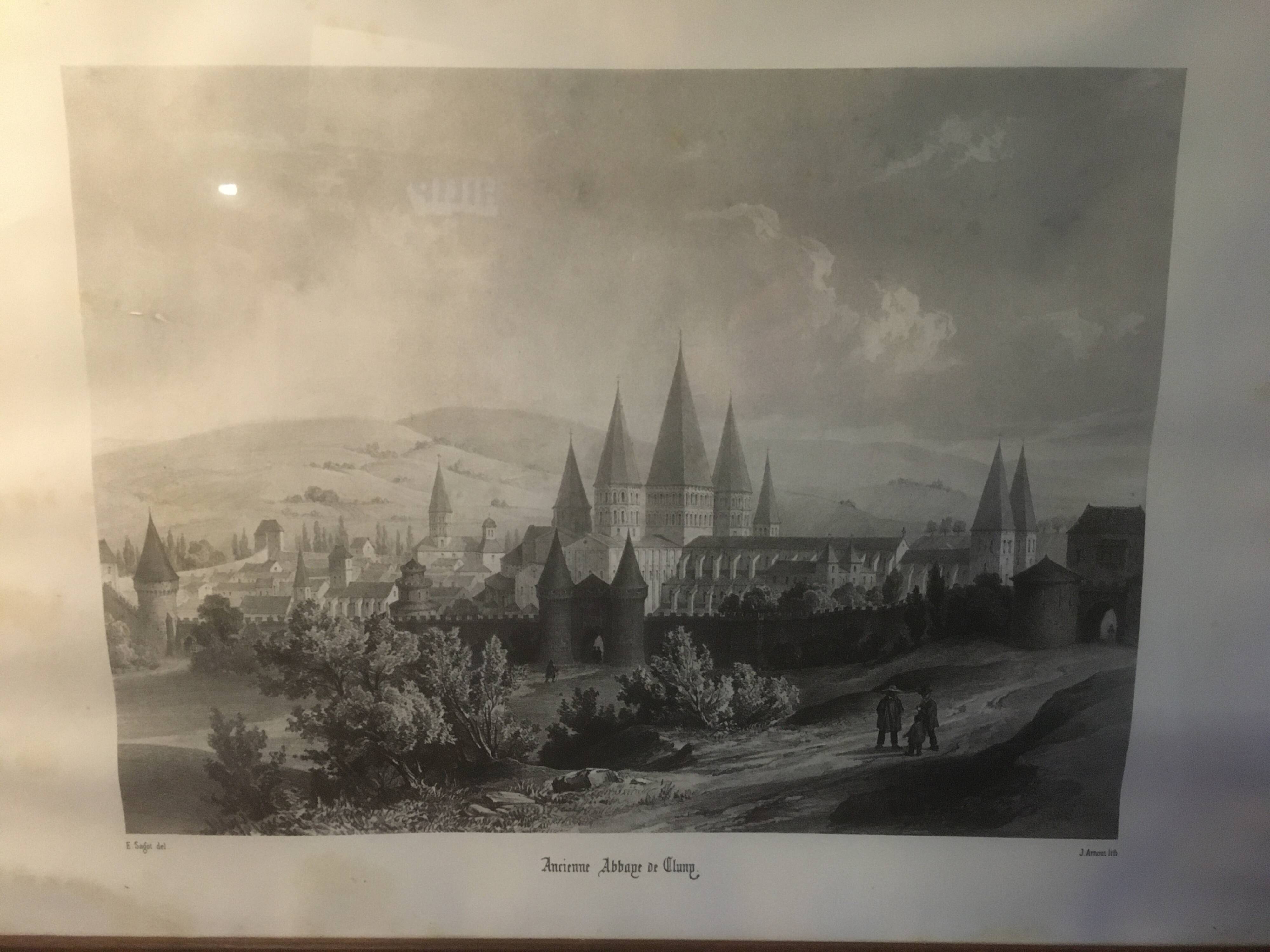 Cluny Abbey engraving framed by E.Sagot late 19th century