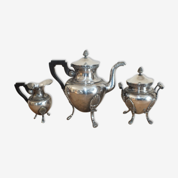 Coffee service 3 pieces old empire style in silver metal