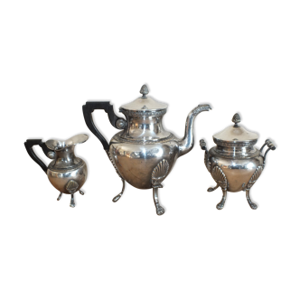 Coffee service 3 pieces old empire style in silver metal