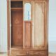 Art Deco carved wood wardrobe with 2 doors and 1 mirror, renovated