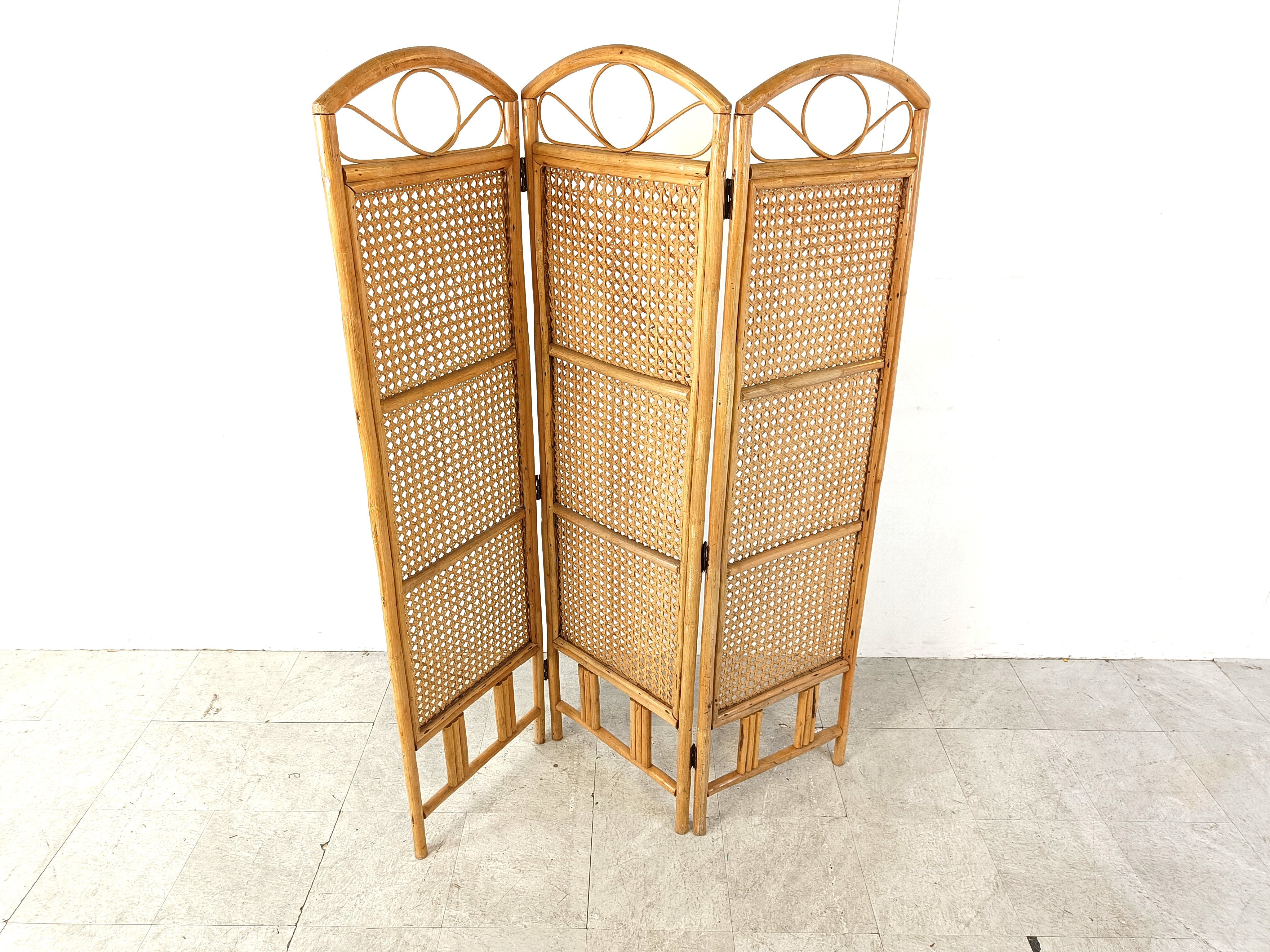 Bamboo room divider or folding screen, 1970s