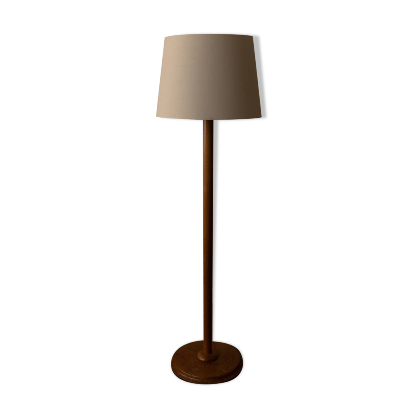 Vintage Scandinavian pine floor lamp with fabric shade