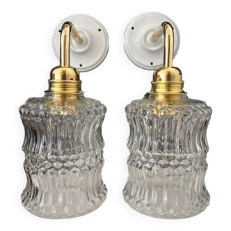 Pair of vintage chiseled glass wall lights