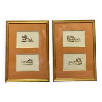 Series of 4 framed english color engravings