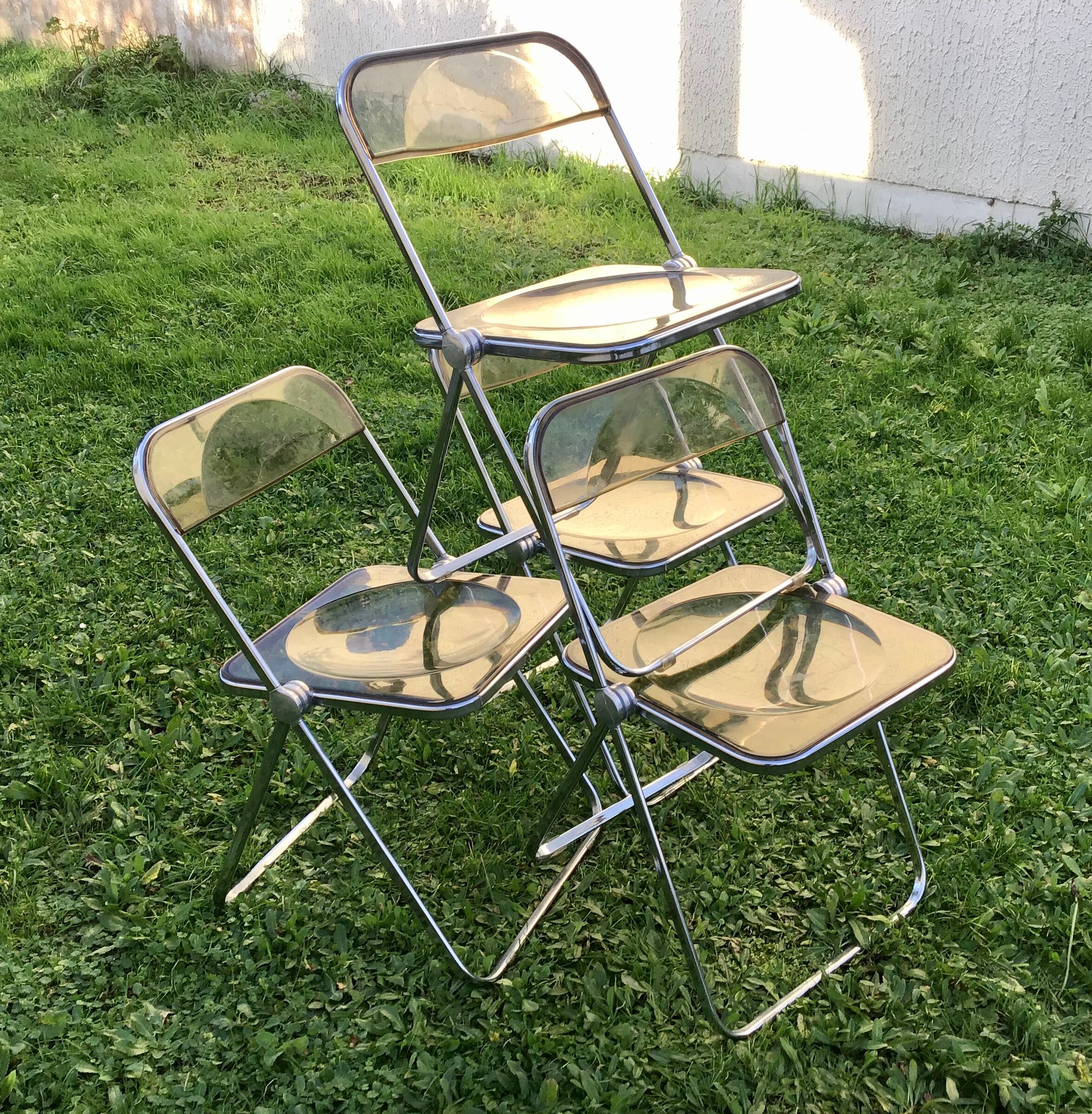 4 Plia smoked chairs by Giancarlo Piretti patent anonima castelli Italy